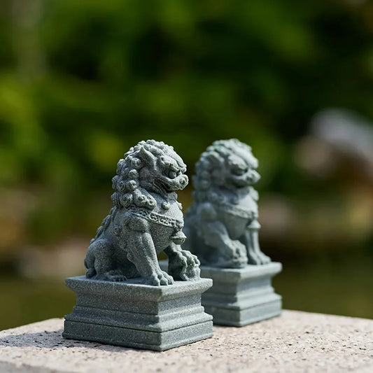 Chinese Guardian Lion Statues – Feng Shui Decorative Figurines for Home, Office & Café Decor